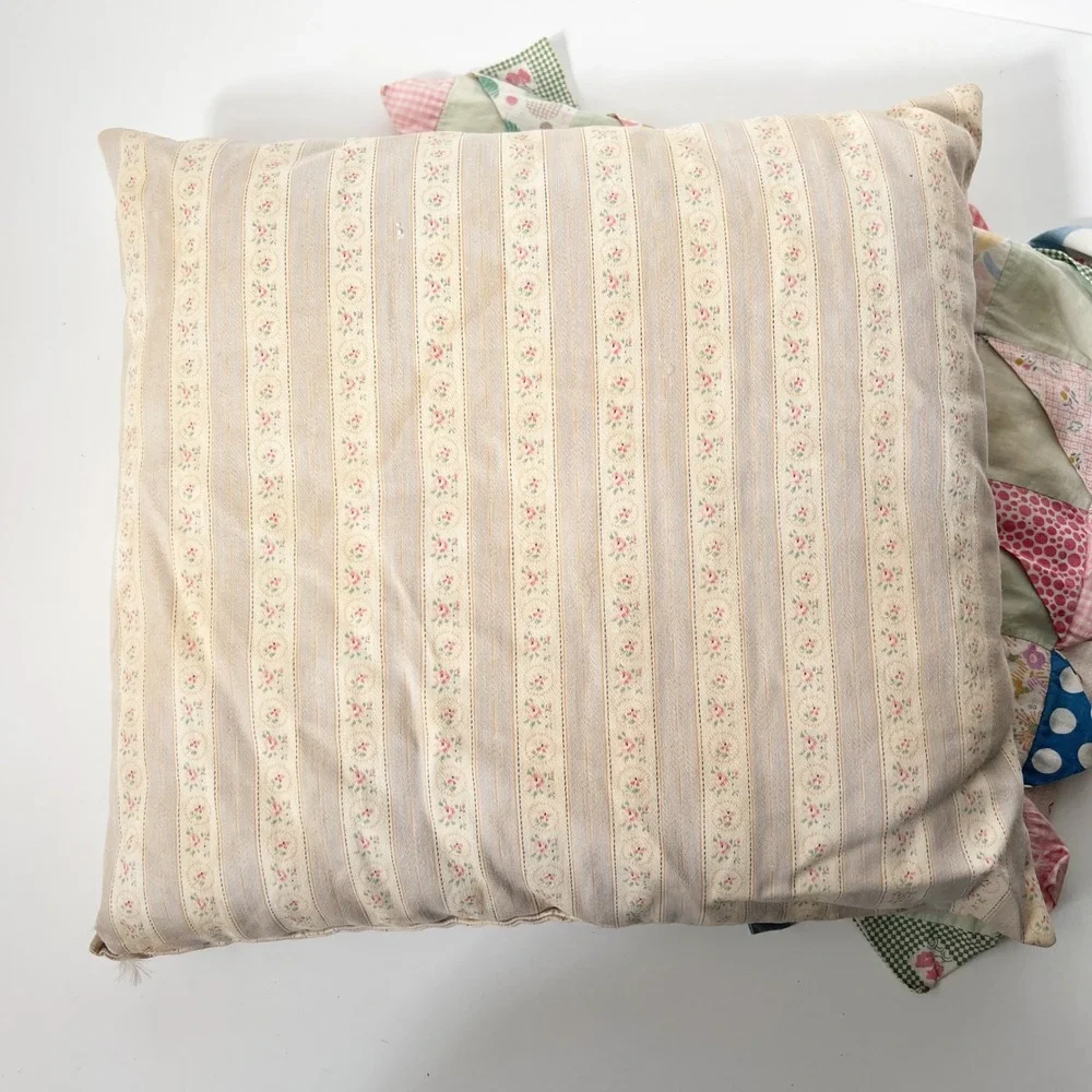 Vintage Handmade Patchwork Quilt Toss Pillow Multicolor Prairie Point Trim Folk
